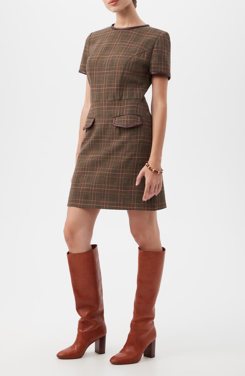Trina Turk Adisa Plaid Short Sleeve Sheath Dress, Alternate, color, Brown Multi