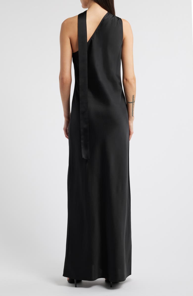WAYF The Avery One-Shoulder Satin Gown, Alternate, color, Black