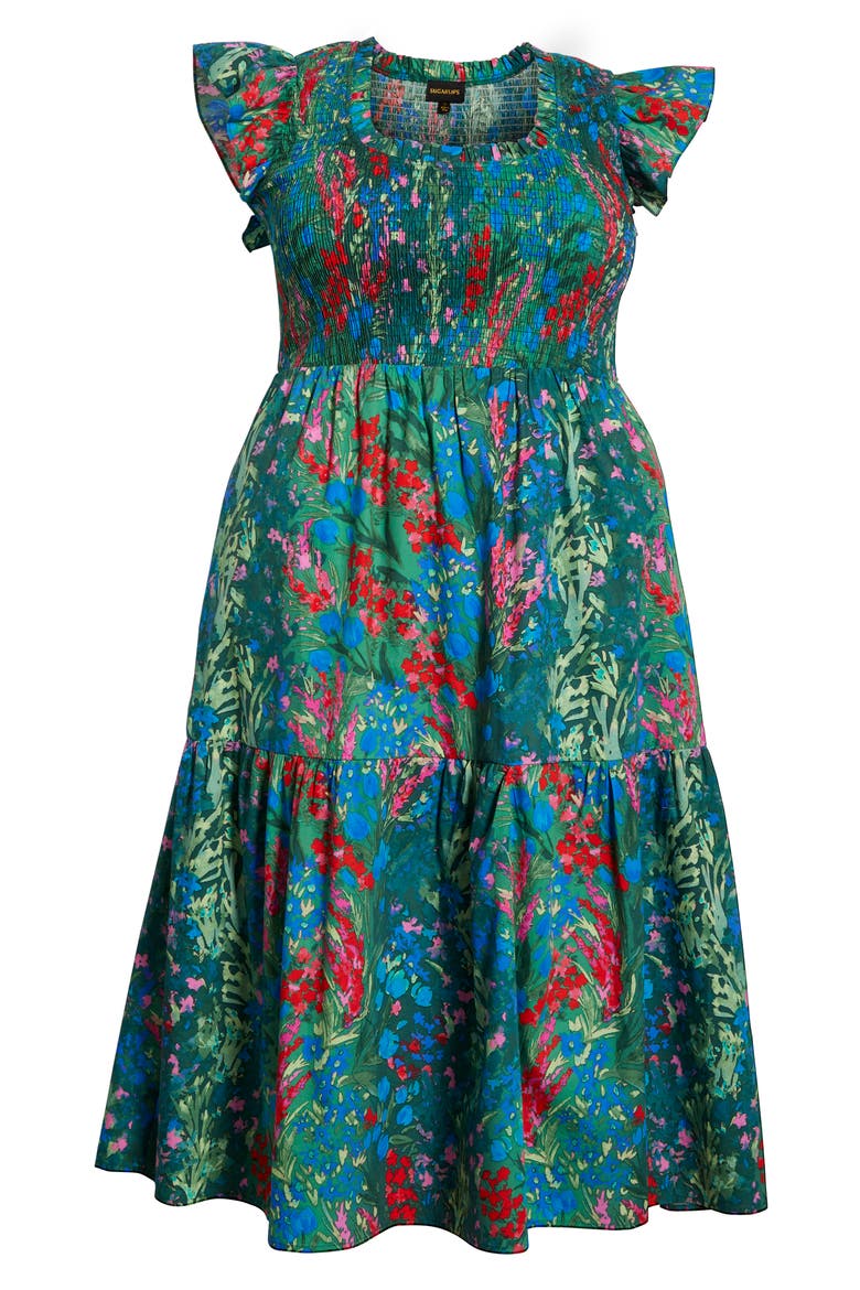 Devin Floral Glare Smocked Cotton Maxi Dress, Alternate, color, BLUE-GREENS
