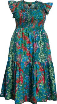 SUGARLIPS Devin Floral Glare Smocked Cotton Maxi Dress