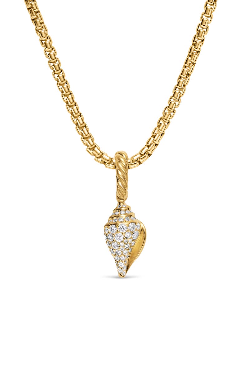 Pavé Diamond Shell Amulet in 18K Gold, Alternate, color, GOLD