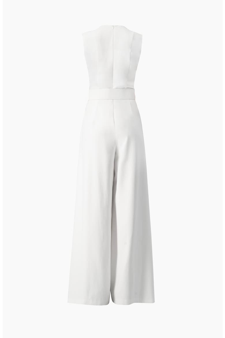 Clean V-Neck Buckle-Belt Wide-Leg Tailored Jumpsuit, Alternate, color, White