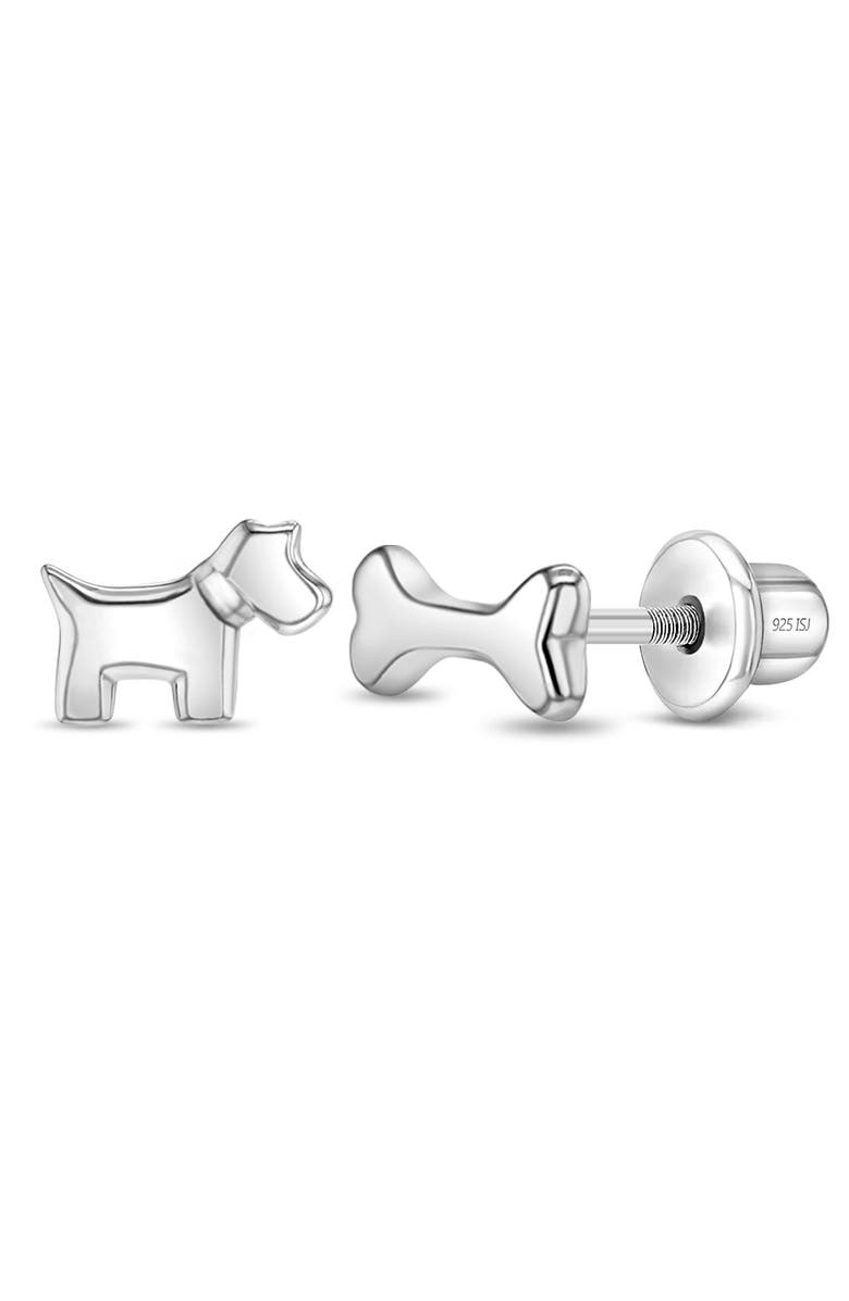In Season Jewelry Tiny Dog and Bone Earrings, Main, color, Silver