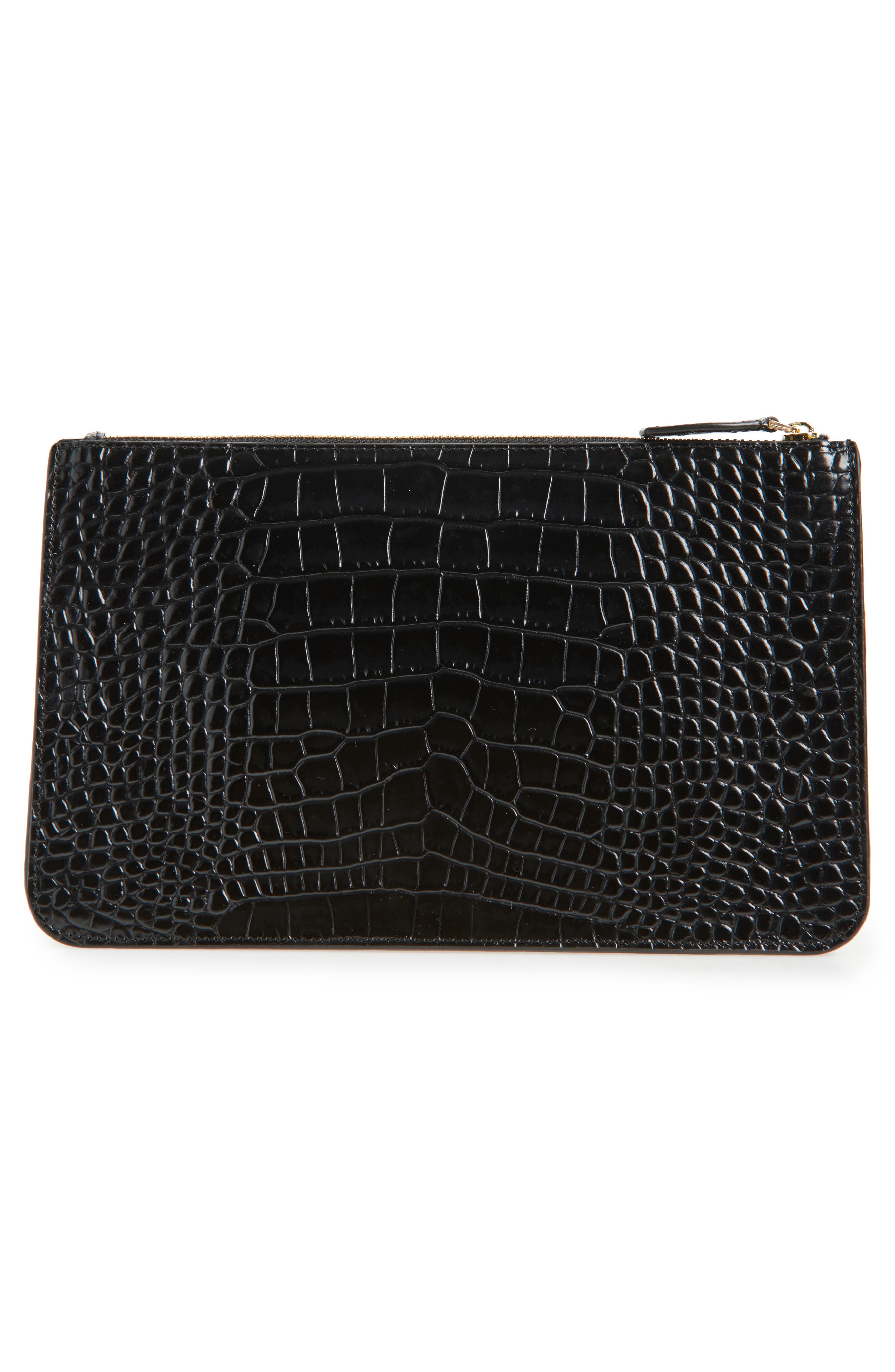 TOTEME Threefold Croc Embossed Leather Clutch, Alternate, color, Black