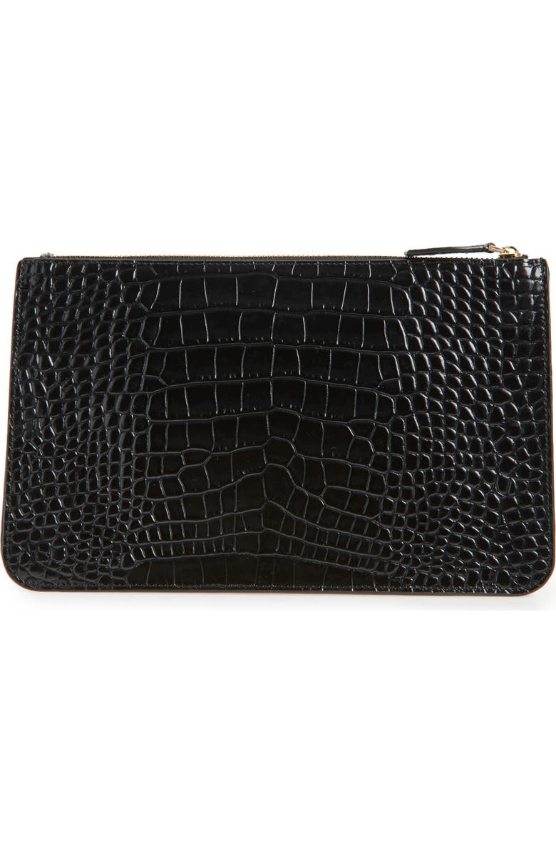 TOTEME Threefold Croc Embossed Leather Clutch, Alternate, color, Black
