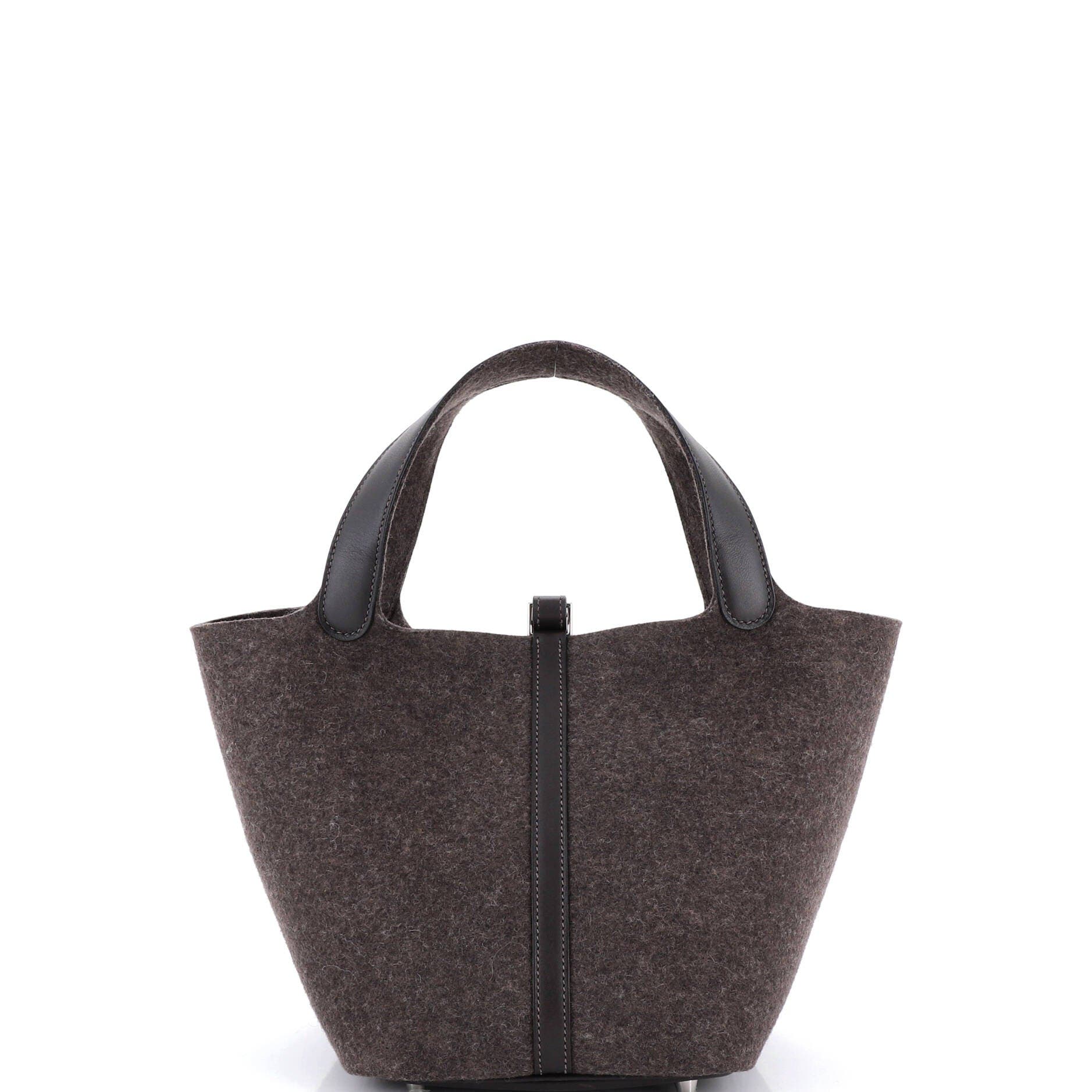 Pre-Owned Hermes Picotin Lock Bag Felt with Leather MM, Alternate, color, Ebene