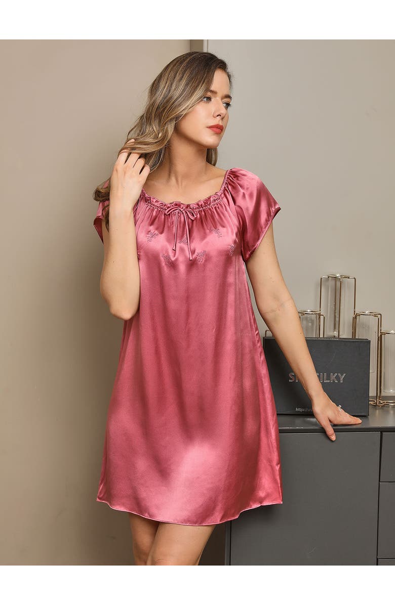 SILKSILKY Pure Silk Cap Sleeve Square Neck Short Nightgown, Alternate, color, 