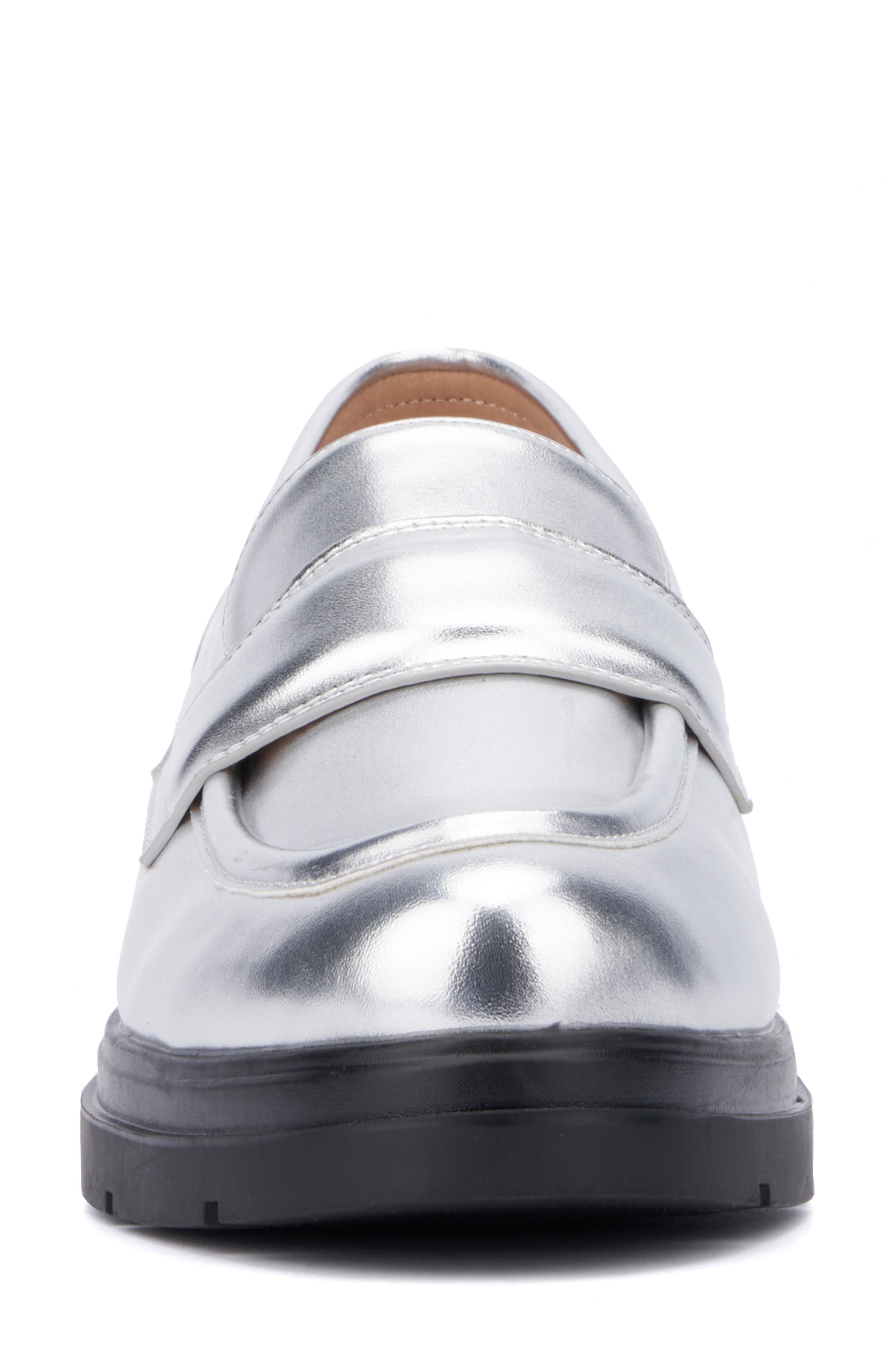 NEW YORK AND COMPANY Abbey Faux Leather Loafer, Alternate, color, Silver Metallic