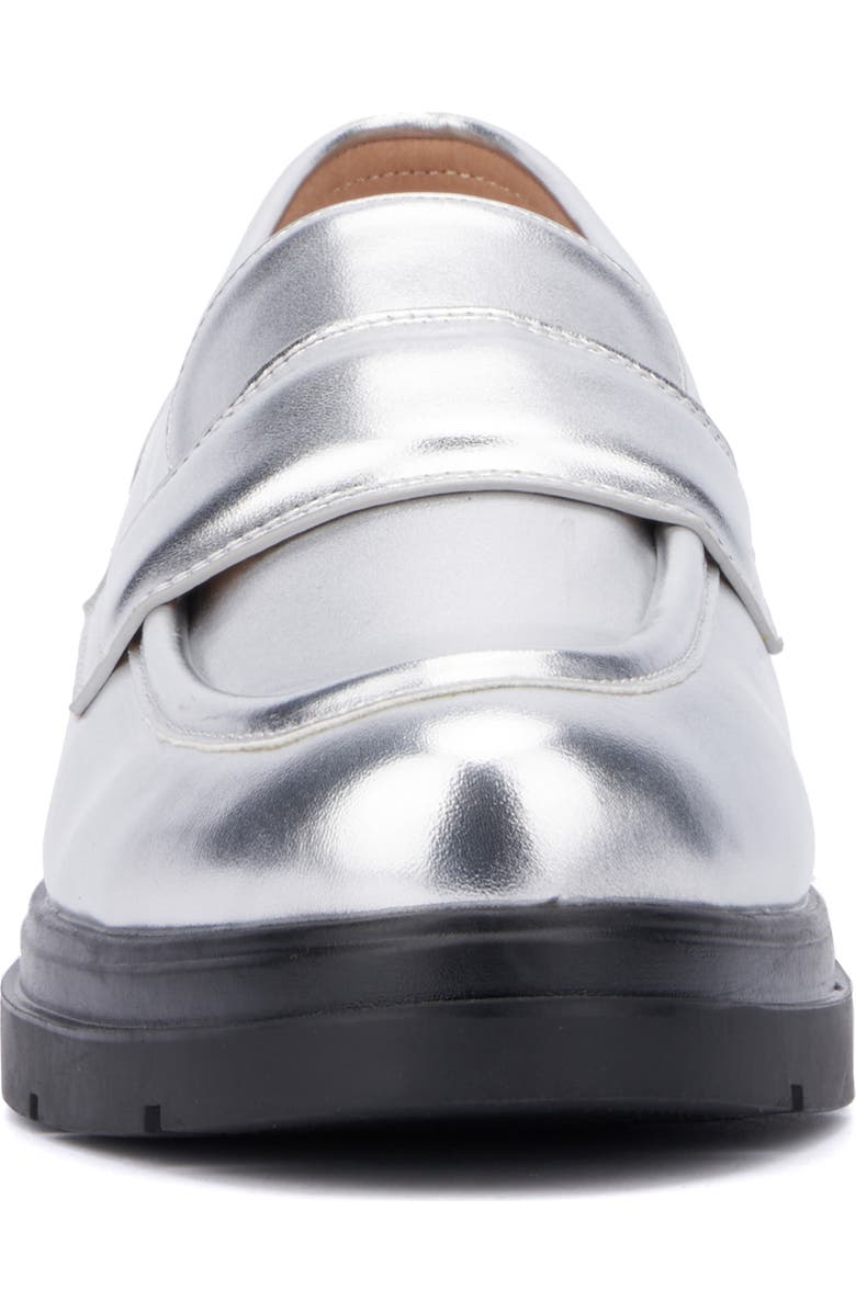 NEW YORK AND COMPANY Abbey Faux Leather Loafer, Alternate, color, Silver Metallic