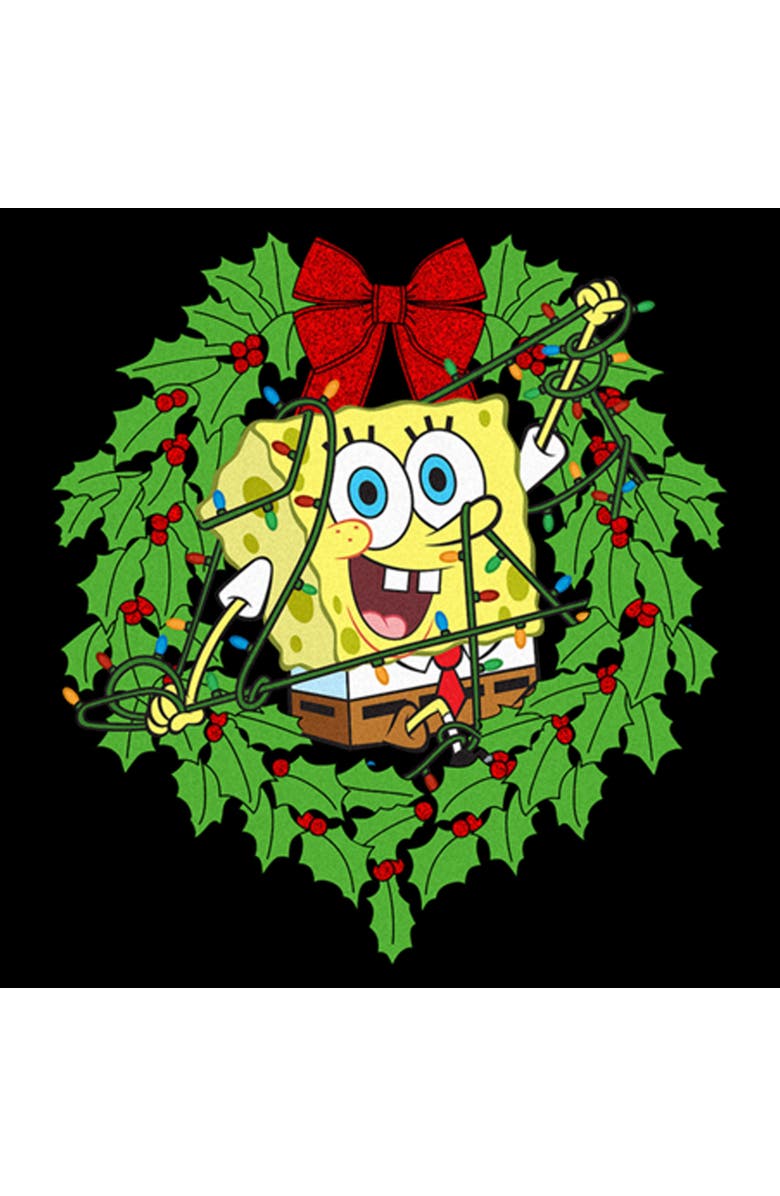 SpongeBob SquarePants Boy's SpongeBob SquarePants Christmas Wreath Graphic T-Shirt, Alternate, color, Black
