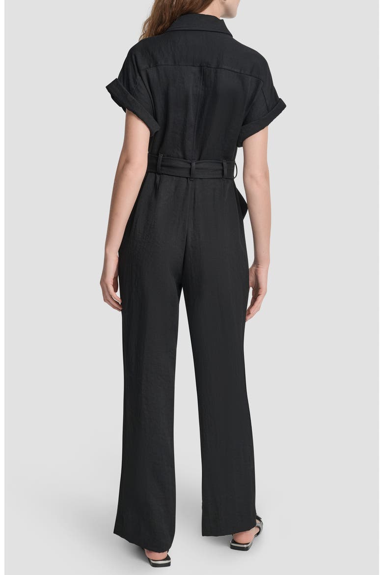 Twill Tie Waist Jumpsuit, Alternate, color, BLACK