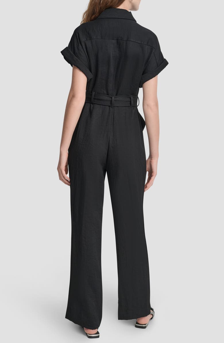 DKNY Twill Tie Waist Jumpsuit, Alternate, color, Black