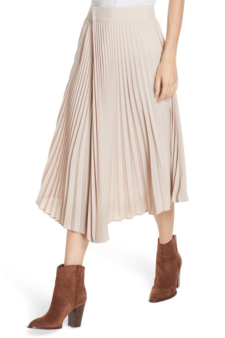Asymmetric Hem Pleated Skirt, Alternate, color, STONEWARE