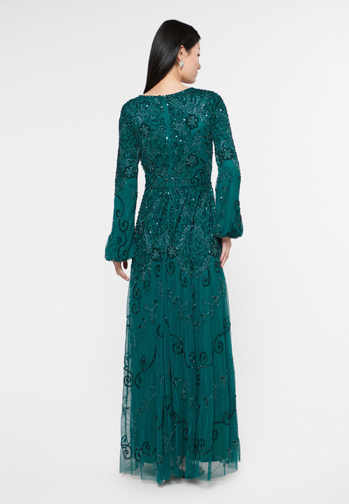 Maryisa Embellished Sequin Beaded Crew Neck Dress In Emerald Green