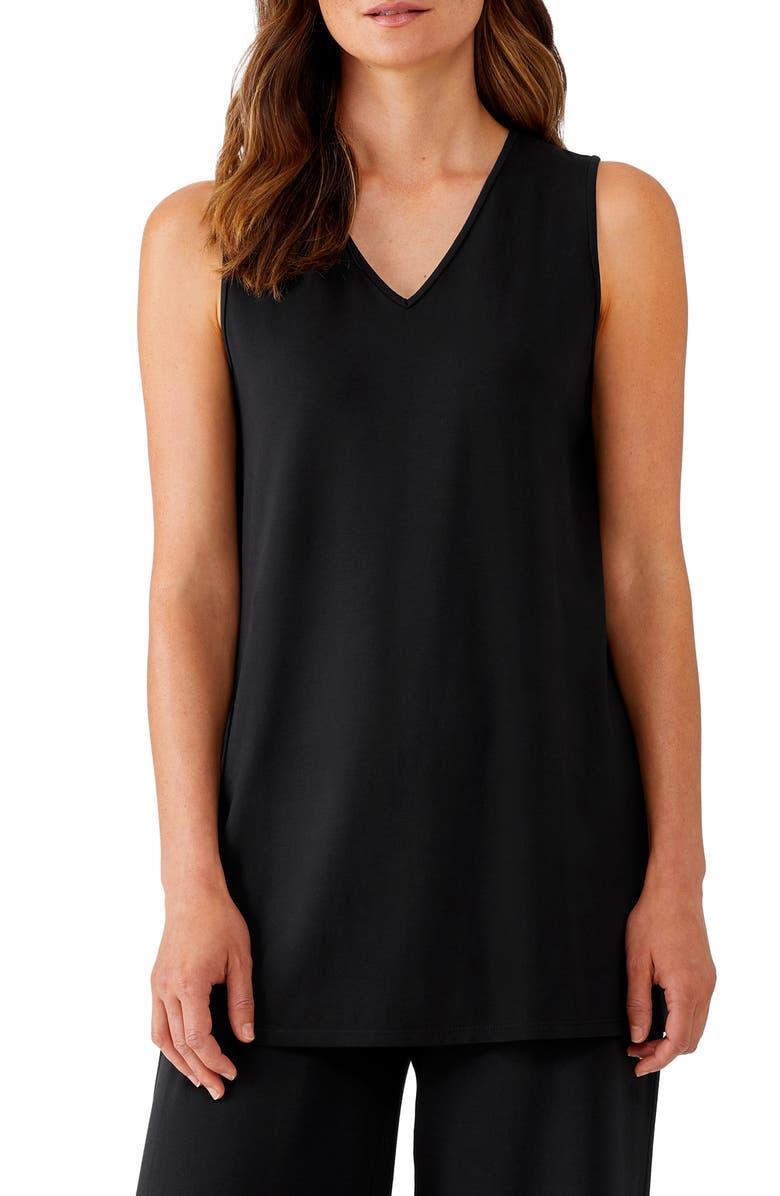 Eileen Fisher V-Neck Sleeveless Jersey Tunic Top, Main, color,