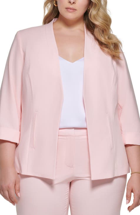 Three-Quarter Sleeve Open Front Blazer (Plus Size)