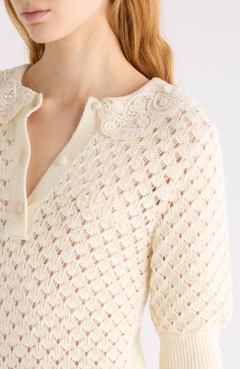 Chloé Pointelle Cotton, Alpaca & Silk Blend Sweater, Alternate, color, Iconic Milk