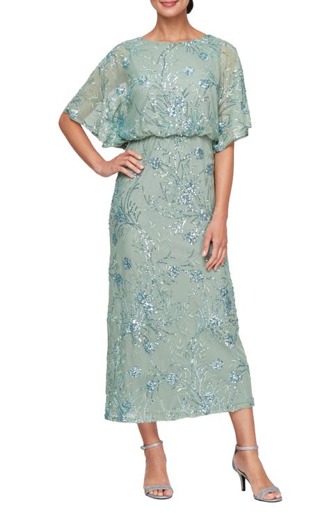 Sequin Blouson Bodice Gown (Petite)