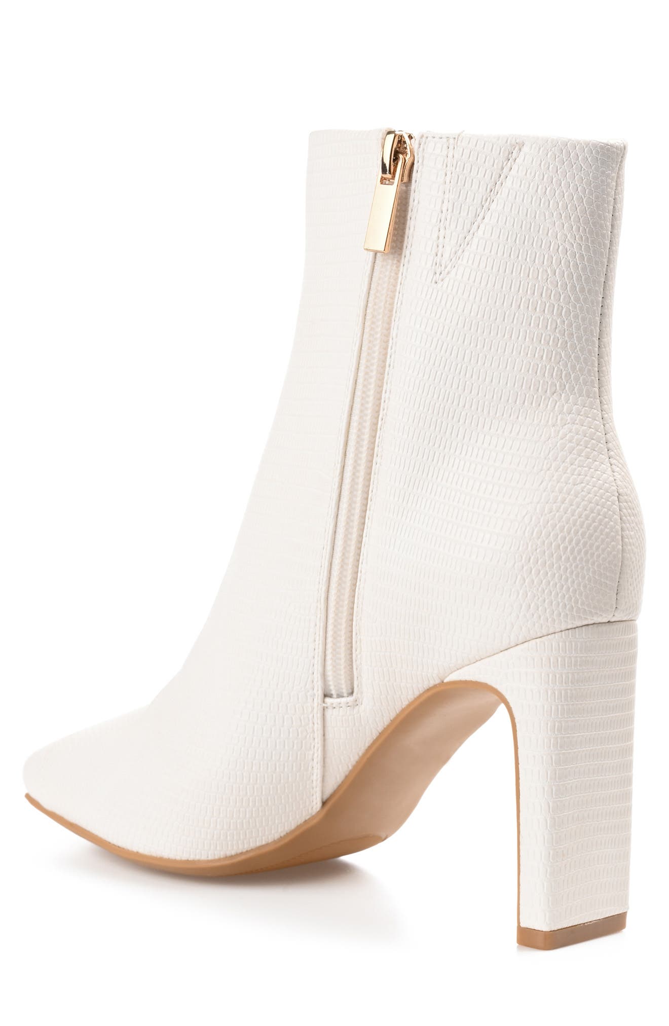 Journee Collection Sarla Lizard Embossed Block Heel Bootie, Alternate, color, White