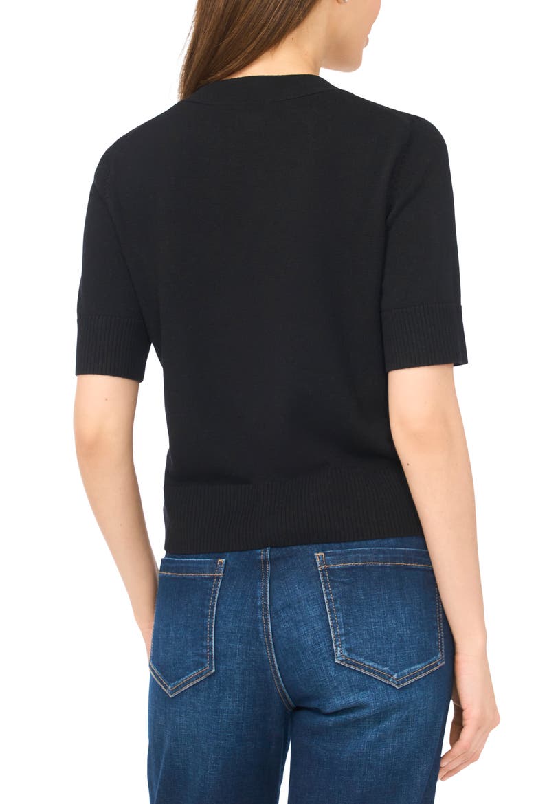 Covered Button Short Sleeve Cardigan, Alternate, color, RICH BLACK