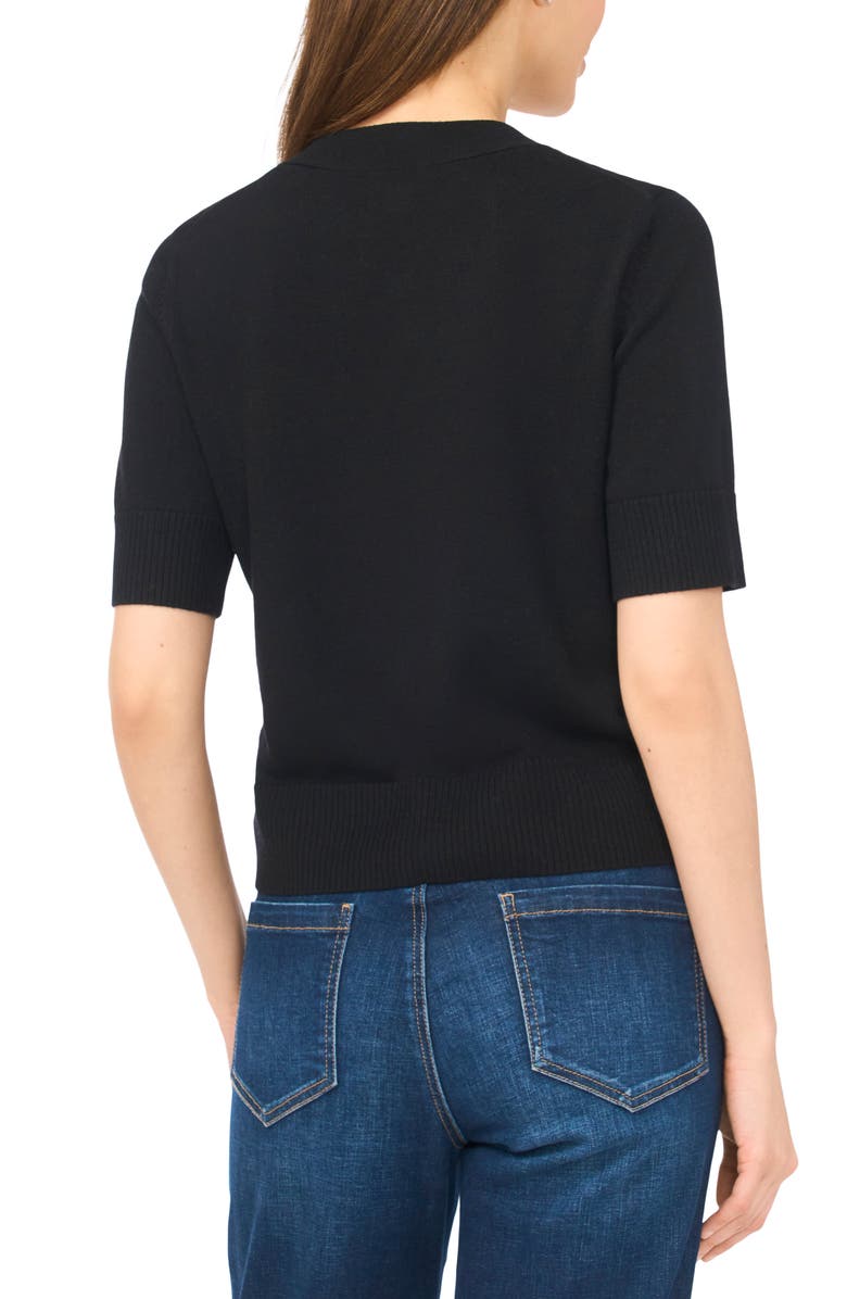 CeCe Covered Button Short Sleeve Cardigan, Alternate, color, Rich Black