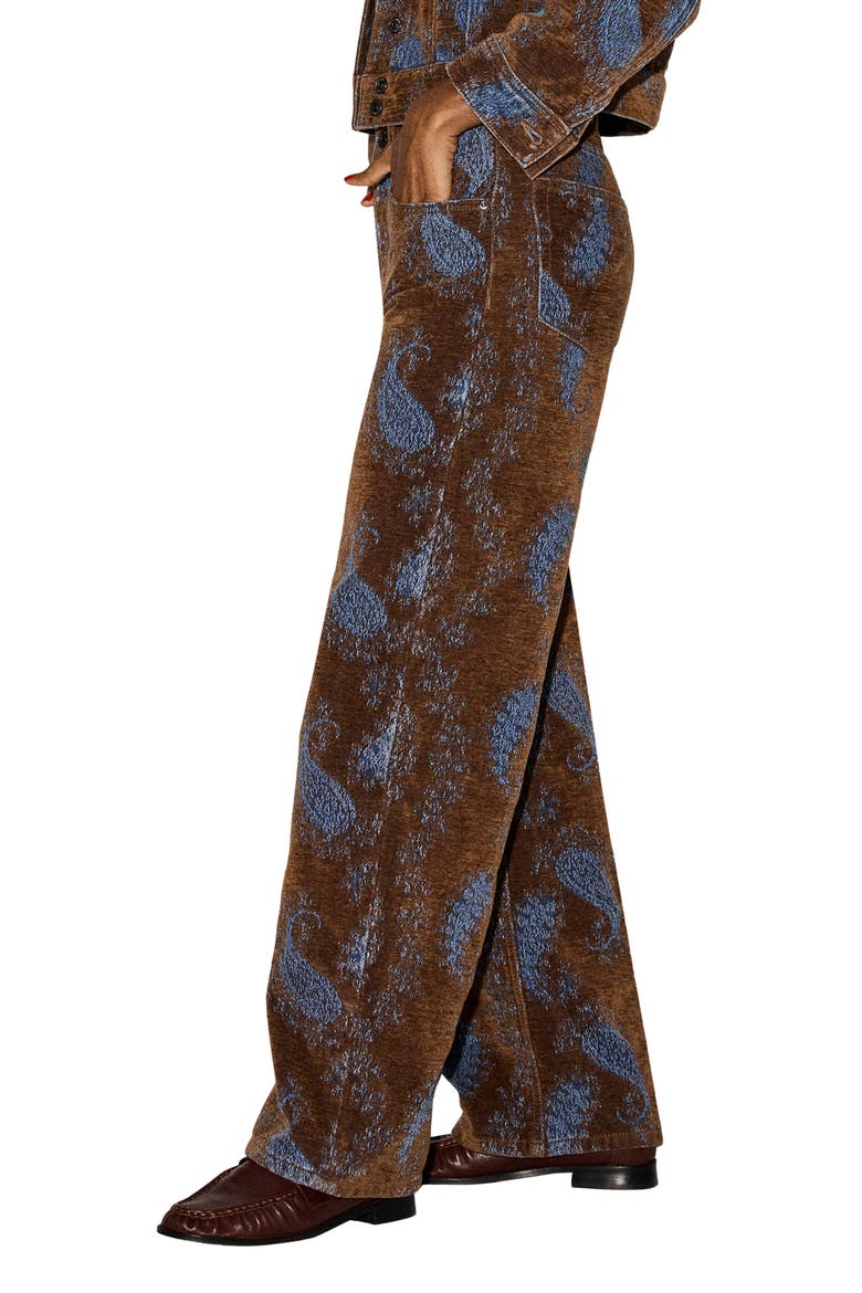 Sydnee Paisley Jacquard High Waist Barrel Leg Jeans, Alternate, color, TEAL PAISLEY