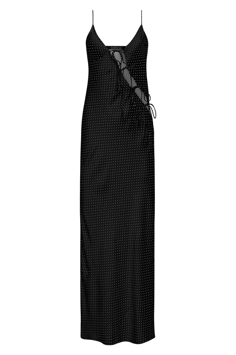 About Polka Dot Cutotut Tie Detail Satin Slipdress, Alternate, color, ONYX POLKA