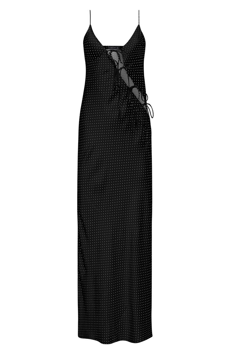 LIONESS About Polka Dot Cutotut Tie Detail Satin Slipdress, Alternate, color, Onyx Polka