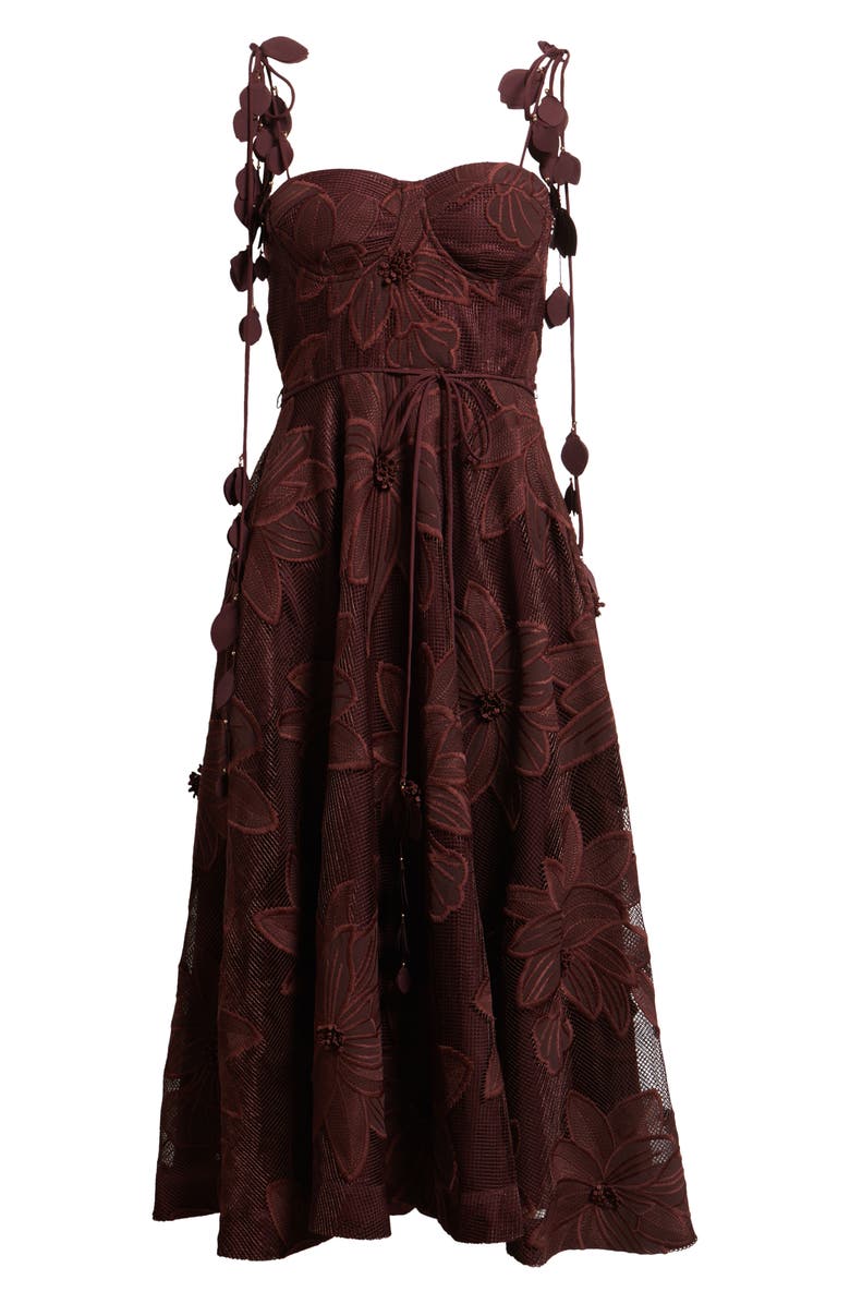 CIEBON Emilia Bustier Lace Midi Cocktail Dress, Alternate, color, Chocolate