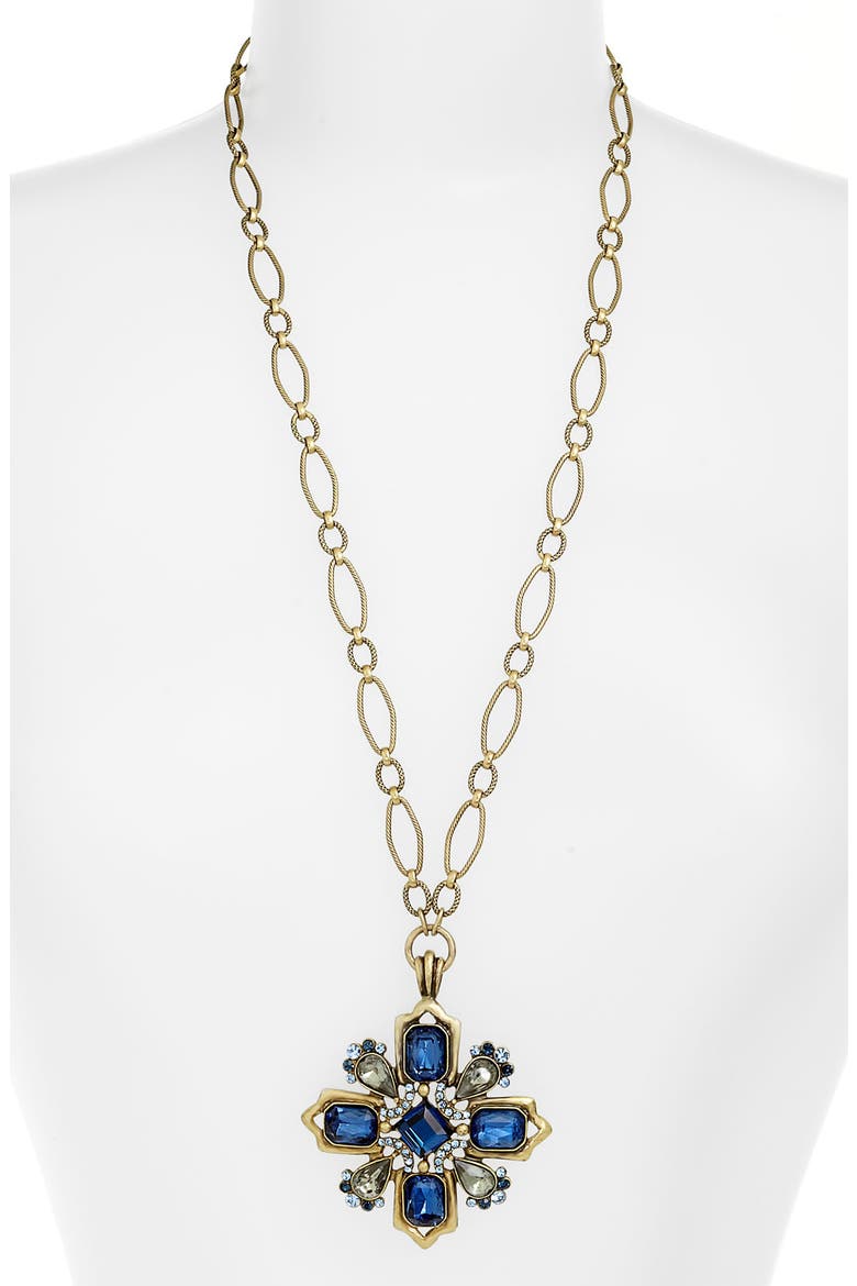 'Old Hollywood' Pendant Necklace, Main, color, BLUE MULTI/ GOLD
