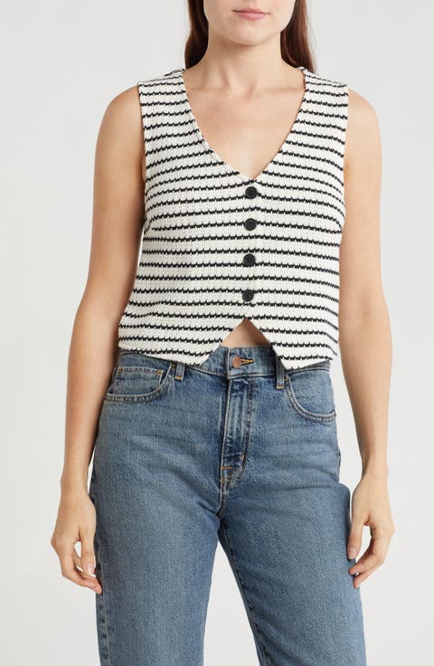 Woven Stripe Button Front Tank Top