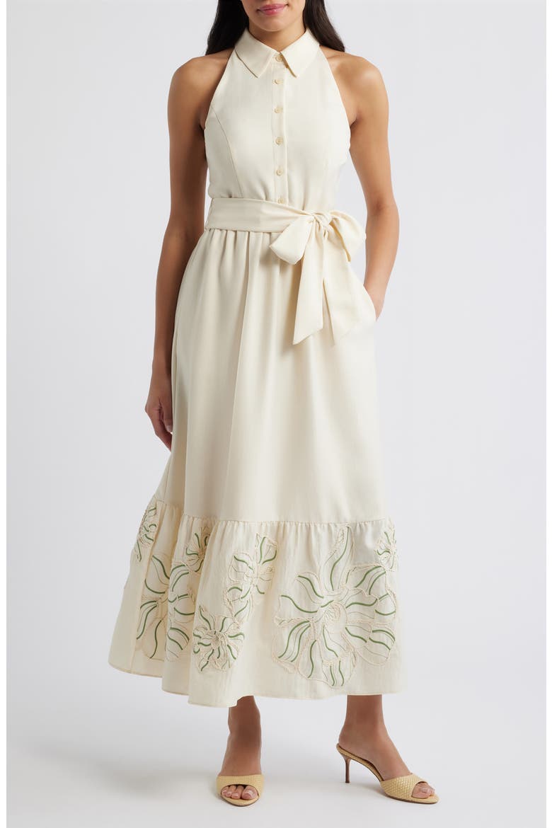 Embroidered Hem Sleeveless Shirtdress, Main, color, IVORY MULTI