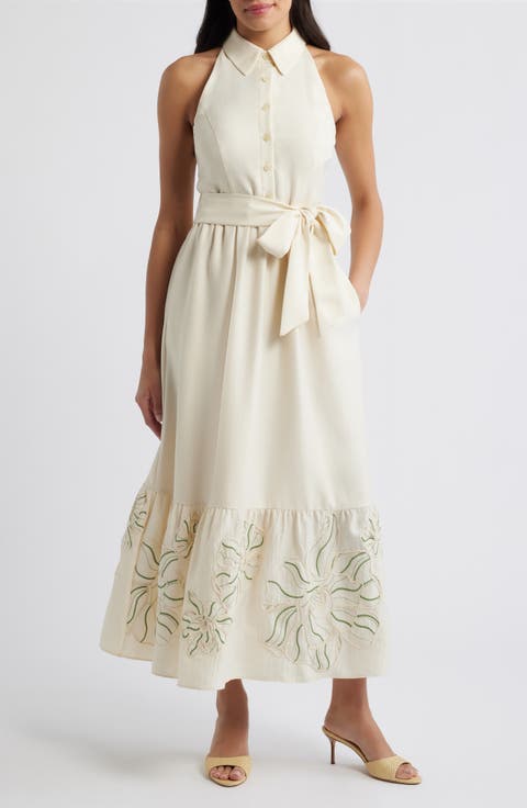 Embroidered Hem Sleeveless Shirtdress