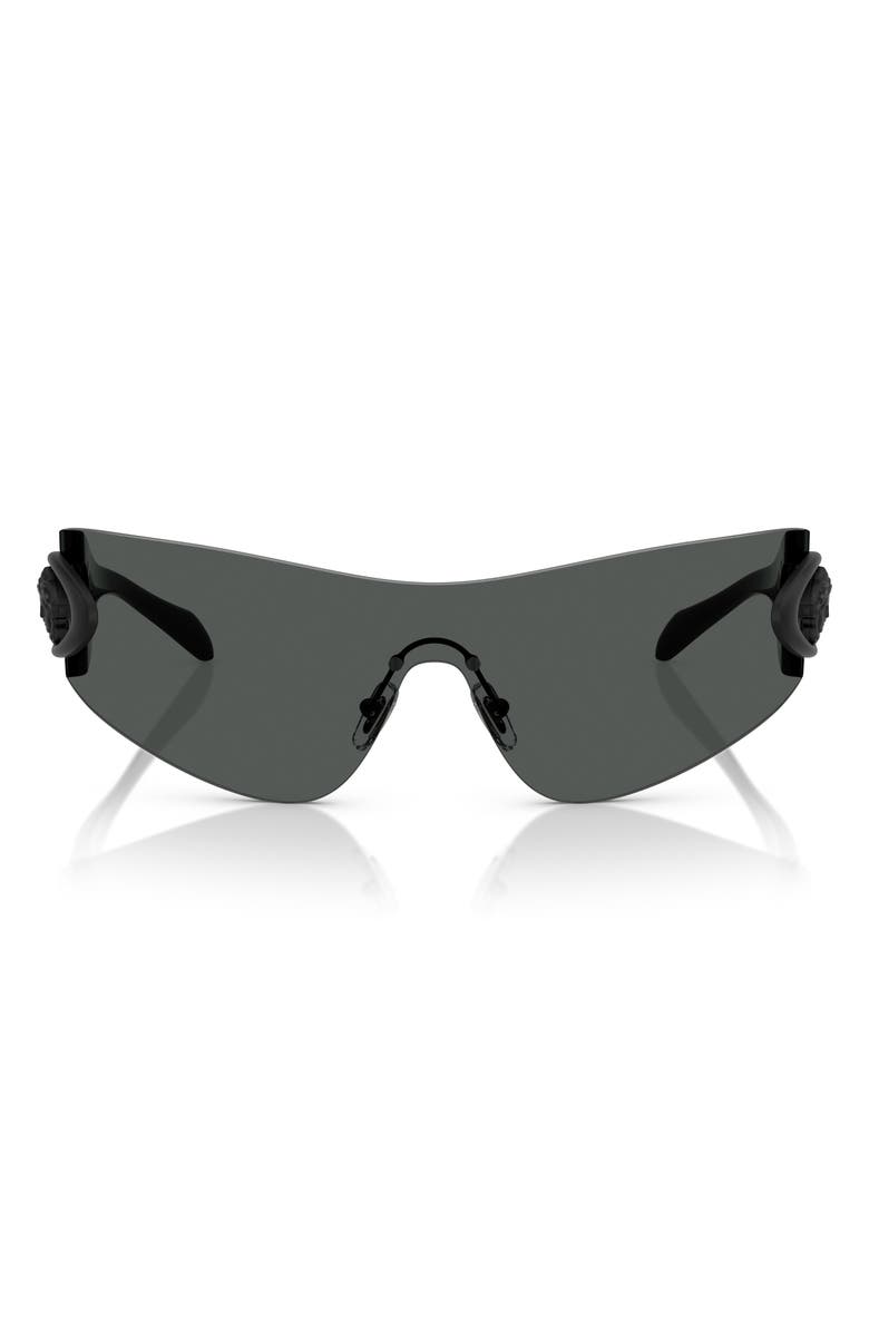 Versace Eclipse 142mm Rimless Wrap Shield Sunglasses, Main, color, Dark Grey