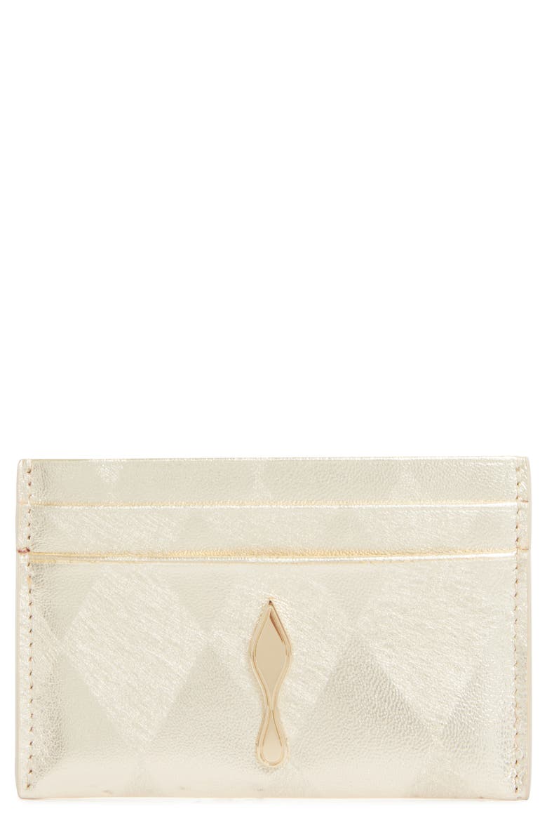 Christian Louboutin Bettina Metallic Leather Card Case, Main, color, Light Platine/ Gold