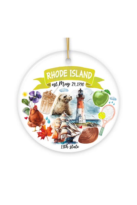 Rhode Island Watercolor Lighthouse And Clam Ornament