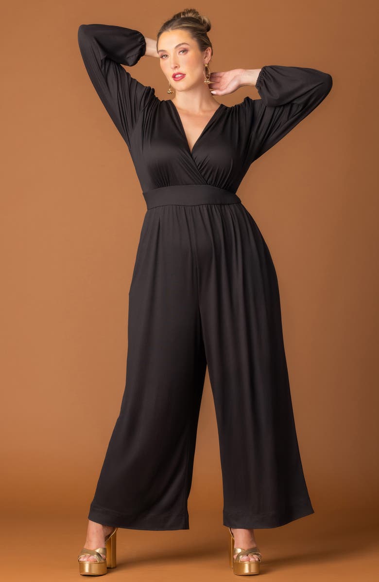 Kiyonna Brigitte Long Sleeve Jumpsuit, Alternate, color, Black Noir