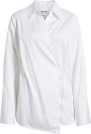 Open Edit Asymmetric Cotton Poplin Wrap Shirt