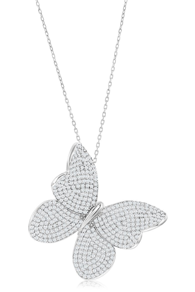 Pavé Cubic Zirconia Butterfly Pendant Necklace, Main, color, WHITE
