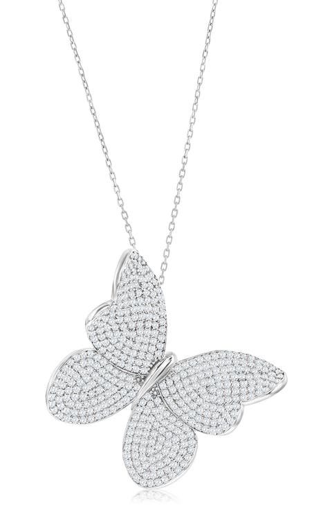 Pavé Cubic Zirconia Butterfly Pendant Necklace