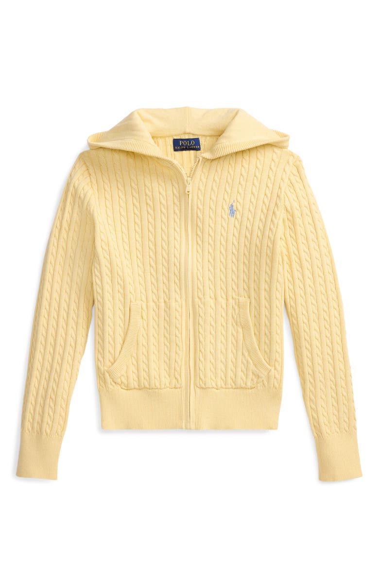 Polo Ralph Lauren Kids' Cotton Cable Zip-Up Sweater Hoodie, Main, color, T-Bird Yellow