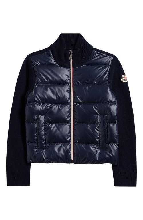 Moncler Kids' Wool Knit & Quilted Down Cardigan In Blue