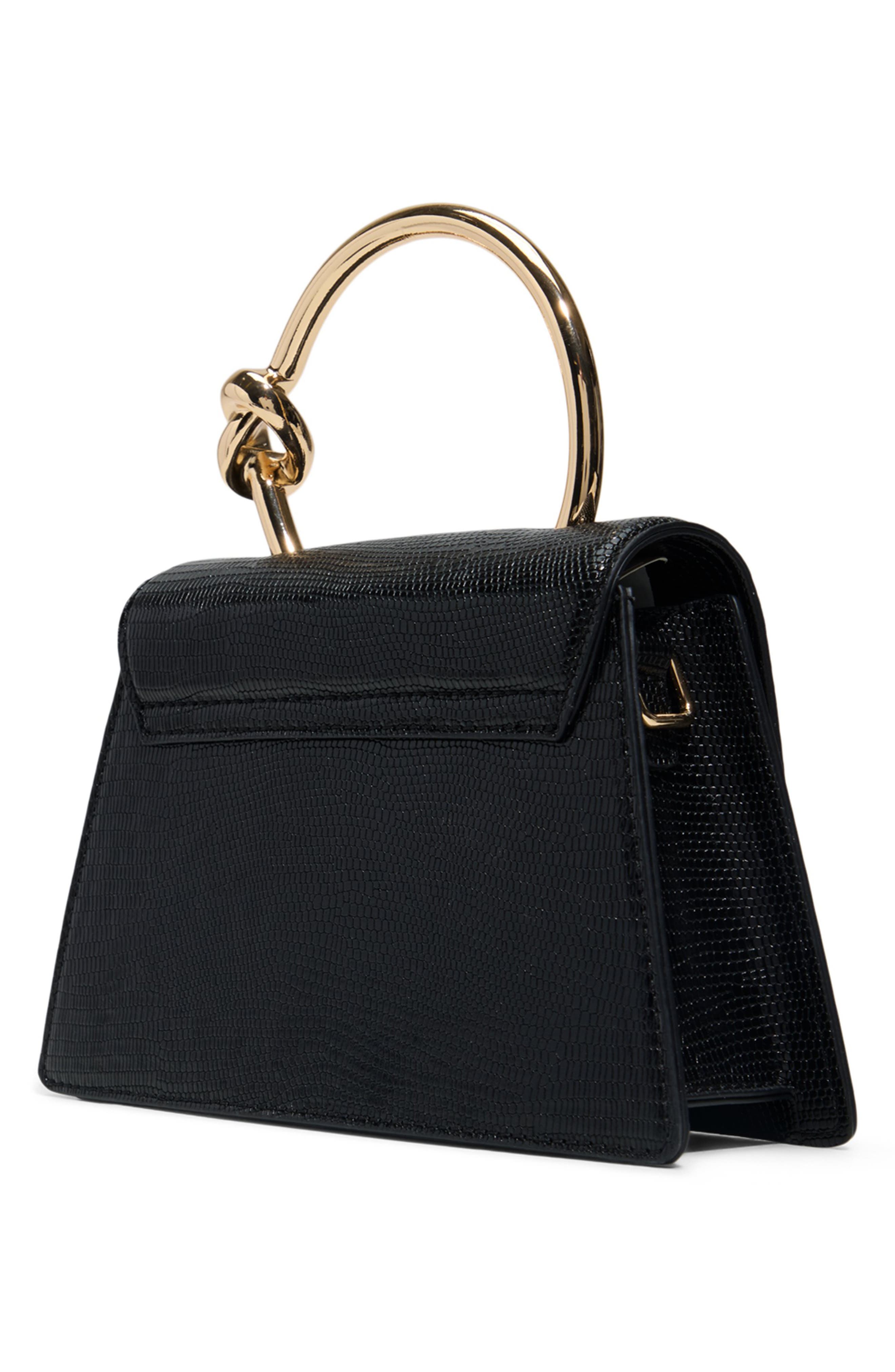 ALDO Aellaax Snakeskin Embossed Faux Leather Top Handle Bag, Alternate, color, Black