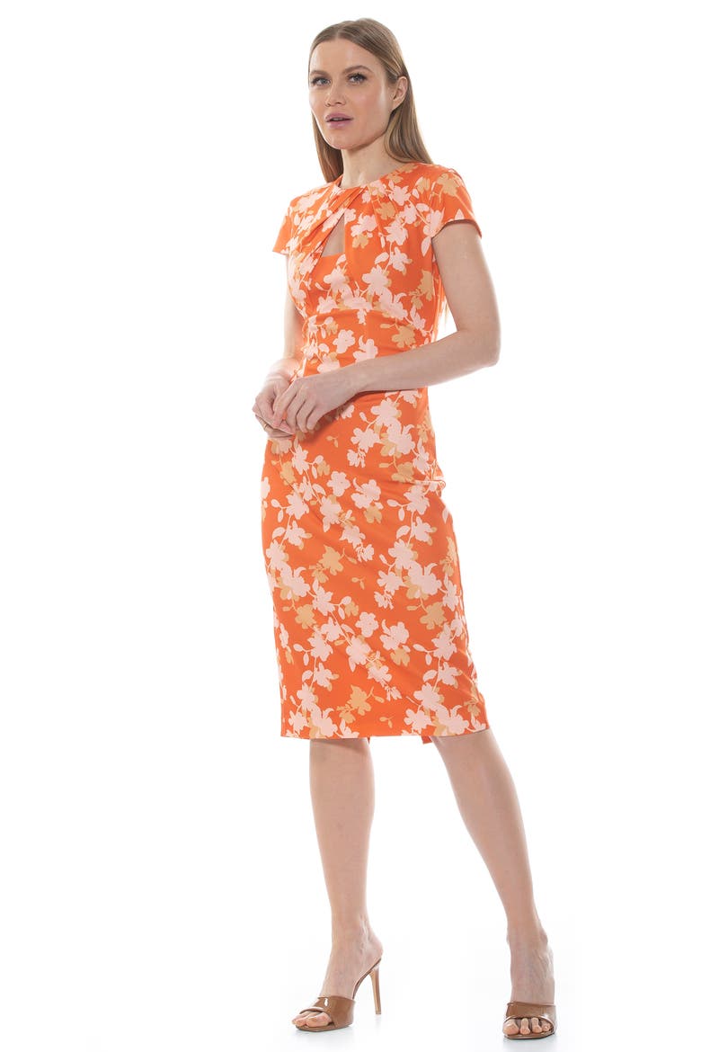 Janine Crewneck Draped Midi Sheath Dress, Alternate, color, NEUTRAL FLORAL