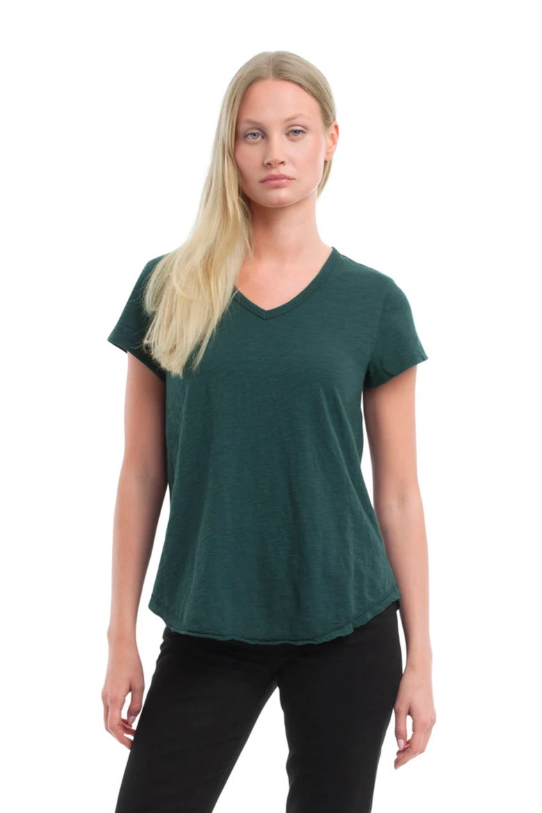Short Sleeve Shrunken V-Neck Shirttail Top, Main, color, Dark Sea
