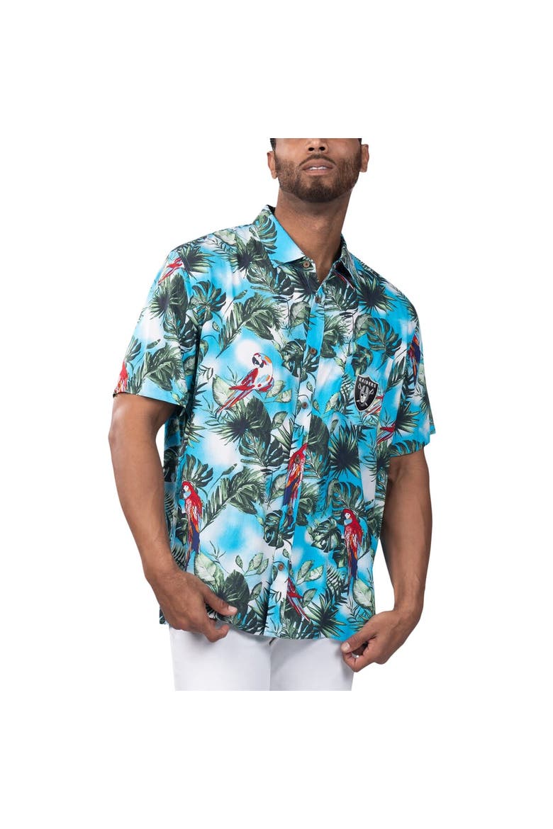 Men's Margaritaville Light Blue Las Vegas Raiders Jungle Parrot Party Button-Up Shirt, Main, color, Light Blue