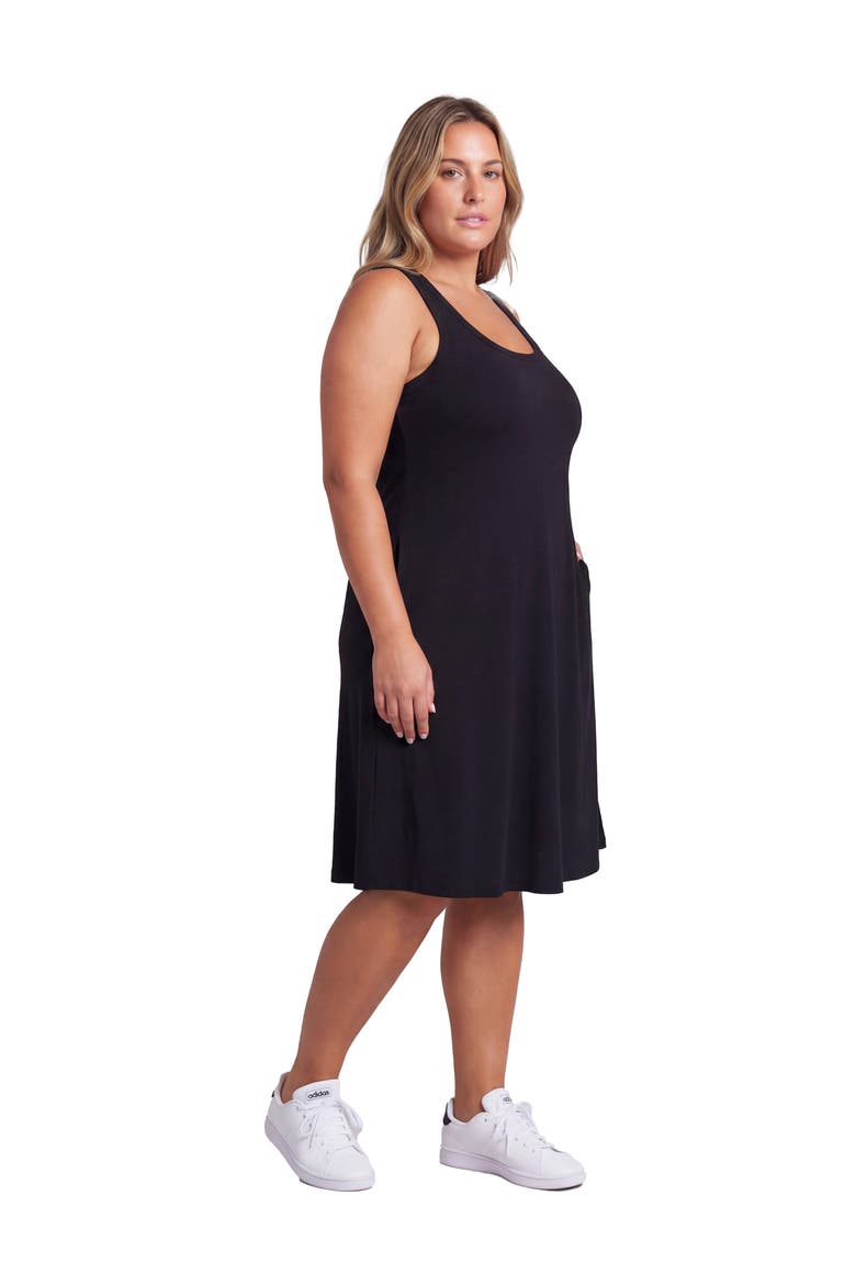 Curvy Essential Ribbed Knit Sleeveless Scoop Neck Pocket A-Line Midi Dress, Alternate, color, Black