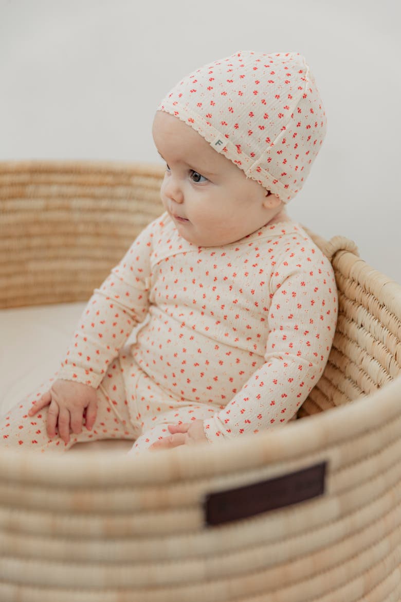 Crinkle Flower Print Romper with Hat Set, Alternate, color, White/Black