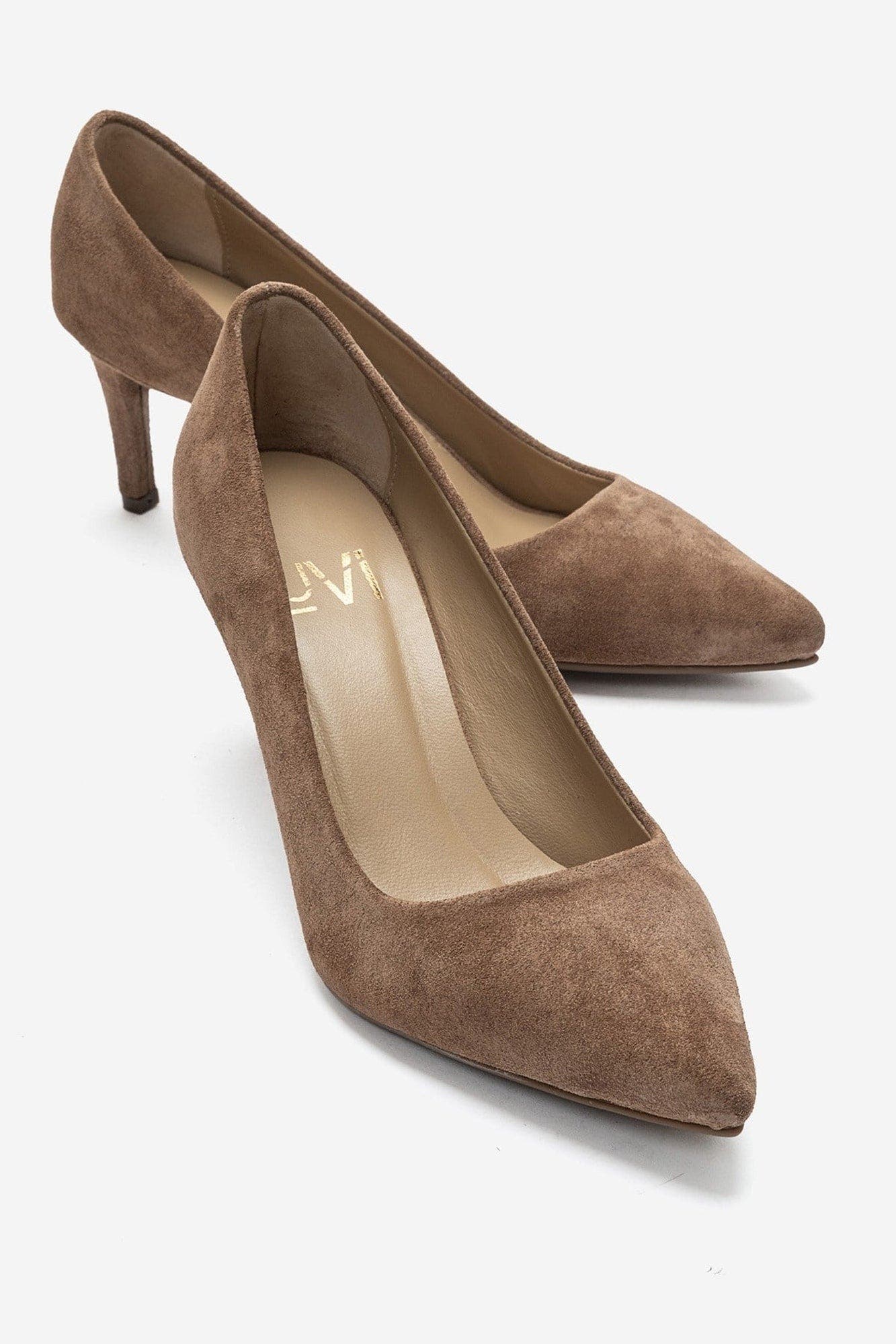 Clyde Leather Stiletto Pointed Toe Pump, Main, color, Cognac Suede