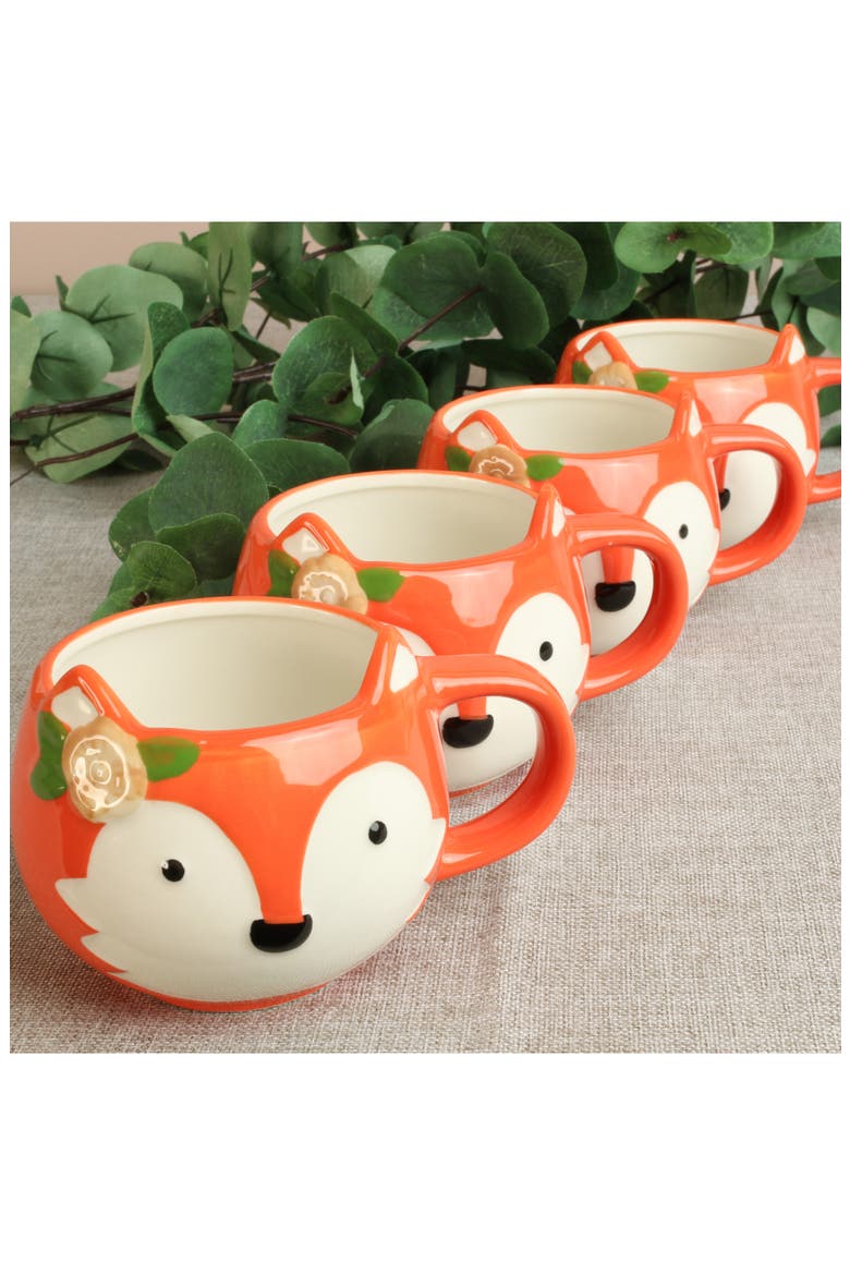 Foxie Set of 4 Porcelain Mugs, Alternate, color, ORANGE MULTI